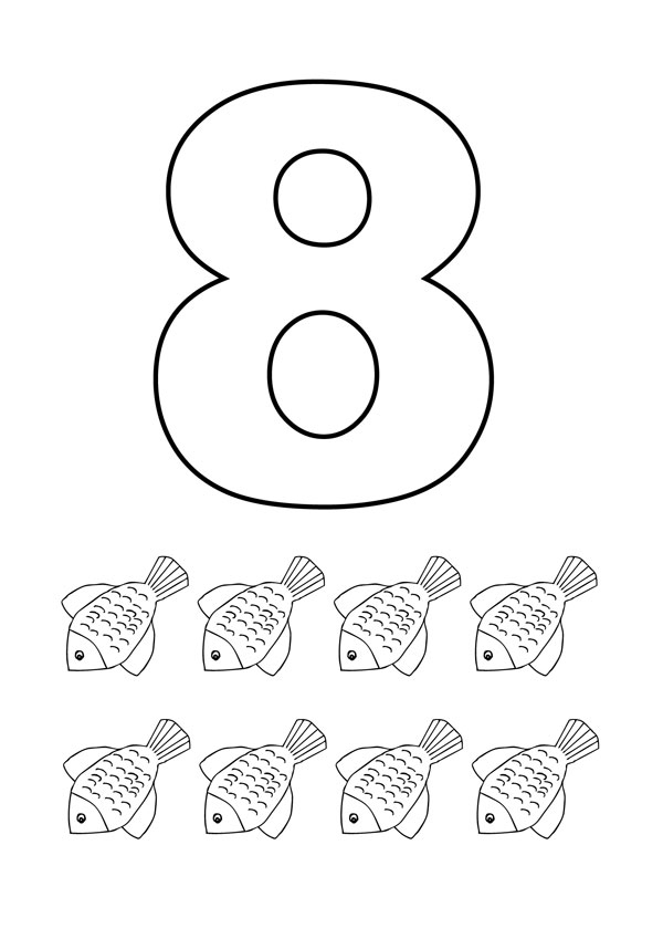 Desenho de Número 8 com figuras para colorir - Tudodesenhos