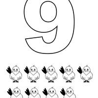 Desenho de Número 9 com figuras para colorir