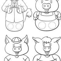 Desenho de Três Porquinhos e o lobo para colorir
