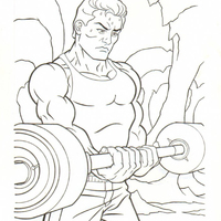 Desenho de Bruce Wayne fazendo musculação para colorir