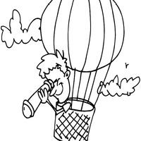 Desenho de Homem no balão usando telescópio para colorir