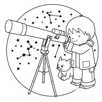 Desenho de Menino vendo estrelas com telescópio para colorir