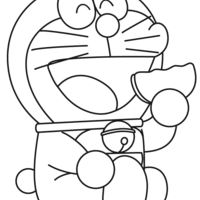 Desenho de Doraemon comendo para colorir