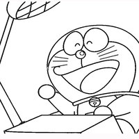Desenho de Doraemon estudando para colorir