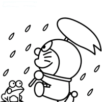 Desenho de Doraemon na chuva para colorir