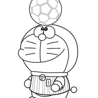 Desenho de Doraemon jogando futebol para colorir