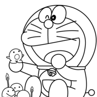 Desenho de Doraemon na Páscoa para colorir