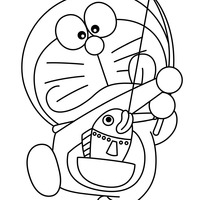 Desenho de Doraemon pescando para colorir