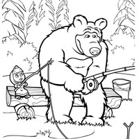 Desenho de O Urso e Masha pescando para colorir