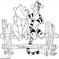 Desenho de Pooh e Tigrão na cerca para colorir