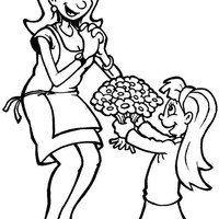 Desenho de Filha dando rosas à mãe para colorir