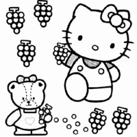 Desenho de Hello Kitty e cachos de uvas para colorir