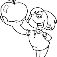 Desenho de Menina e maçã para colorir