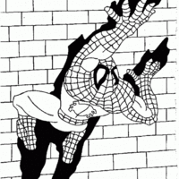 Desenho de Homem Aranha escalando parede para colorir
