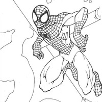 Desenho de Homem Aranha se segurando na parede para colorir