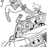 Desenho de Homem Aranha salvando pessoas para colorir