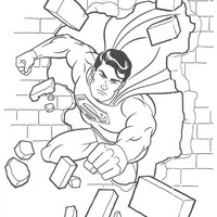 Desenho de Superman quebrando parede de tijolos para colorir