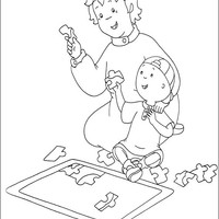Desenho de Caillou brincando com sua mãe para colorir