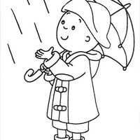 Desenho de Caillou se protegendo da chuva para colorir