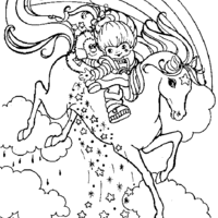 Desenho de Rainbow Brite montando cavalo Starlite para colorir