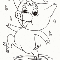 Desenho de Porco na chuva para colorir