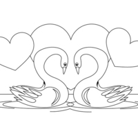 Desenho de Cisnes formando coração para colorir