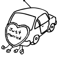 Desenho de Carro com enfeites de casamento para colorir