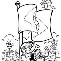 Desenho de Menino mostrando Bandeira do Brasil para colorir