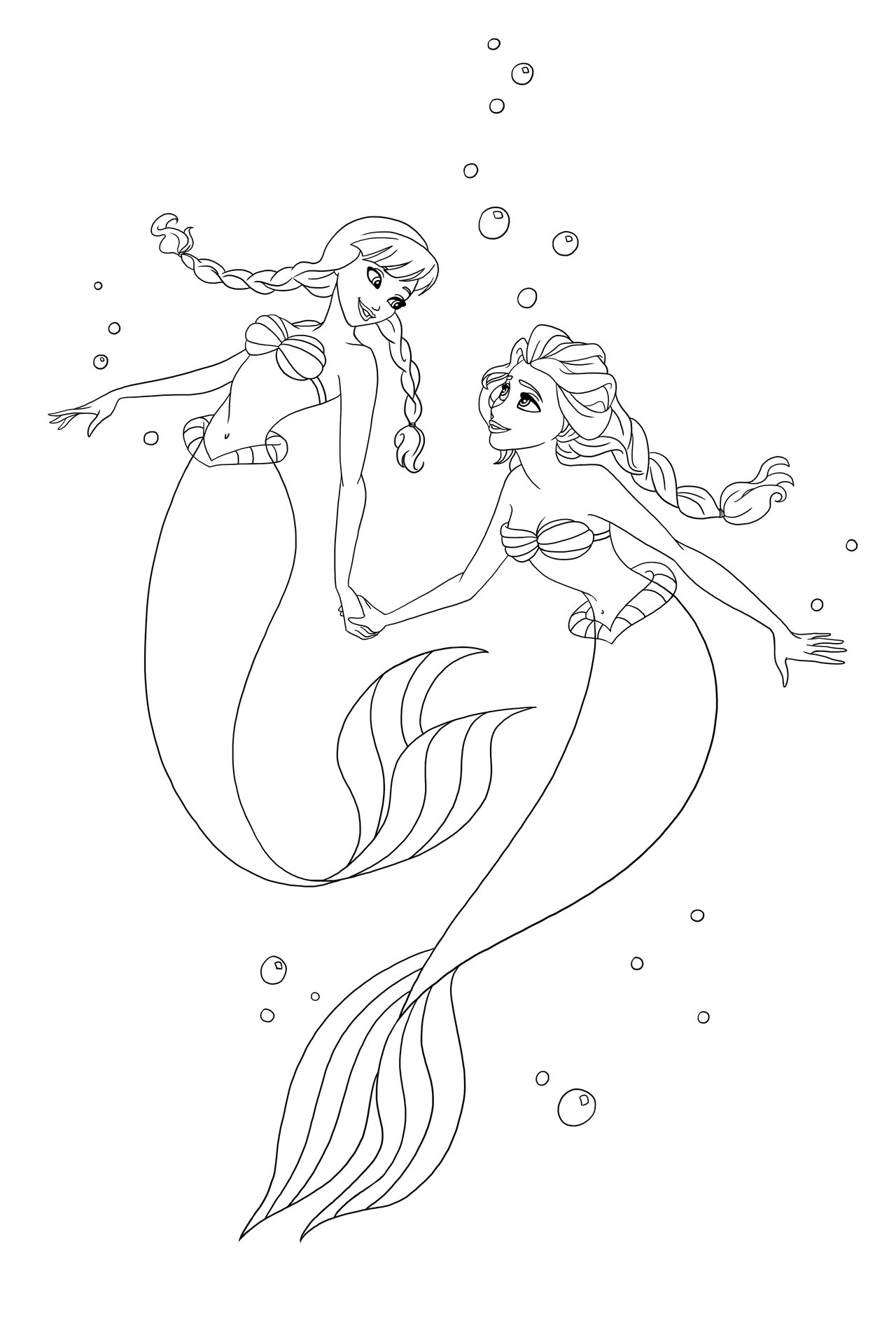Desenho de Elsa e Anna sereias para colorir - Tudodesenhos