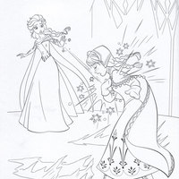 Desenho de Elsa fazendo mal a Anna para colorir