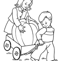 Desenho de Crianças carregando abóbora para colorir