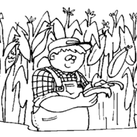 Desenho de Homem do campo no milharal para colorir