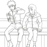 Desenho de Naruto Uzumaki e Hinata Hyuga conversando para colorir
