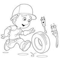 Desenho de Manny empurrando pneu para colorir