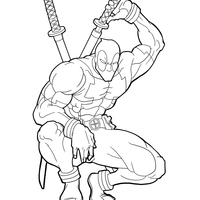 Desenho de Deadpool agachado para colorir