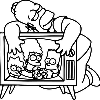 Desenho de Homer Simpson vendo televisão para colorir