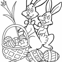 Desenho de Casal de coelhos preparando ovos de Páscoa para colorir
