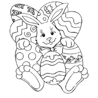 Desenho de Coelho deitado em ovos de Páscoa para colorir