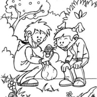 Desenho de Crianças caçando ovos de Páscoa para colorir