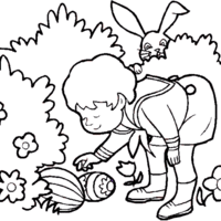 Desenho de Menina procurando ovos de Páscoa para colorir