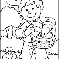 Desenho de Menino e sua cesta de ovinhos de Páscoa para colorir