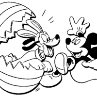 Desenho de Mickey surpreso com Pateta no ovo de Páscoa para colorir