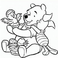 Desenho de Pooh e Piglet na Páscoa para colorir