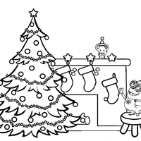 Desenho de Minions colocando enfeites de Natal para colorir
