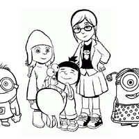 Desenho de Minions e crianças para colorir