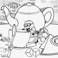 Desenho de Minions na hora do chá para colorir