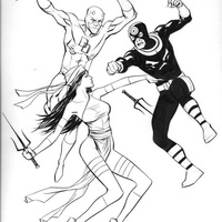 Desenho de Demolidor, Elektra e Bullseye para colorir