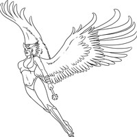 Desenho de Mulher Gavião voando para colorir