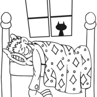 Desenho de Adolescente dormindo na cama para colorir