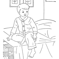 Desenho de Menino sentado na beirada da cama para colorir